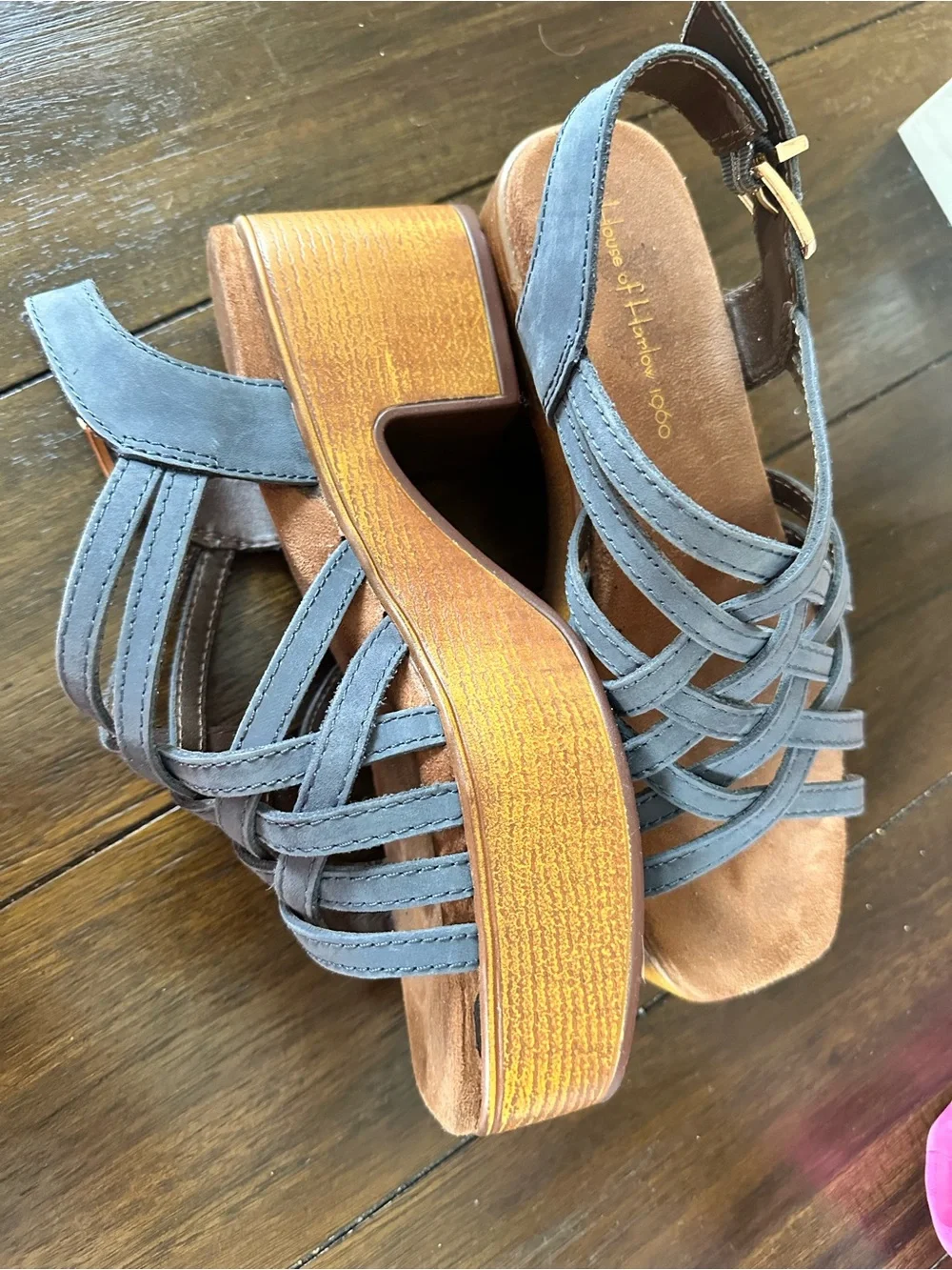 House of Harlow 1960 Blue Woven Leather Platform Sandal